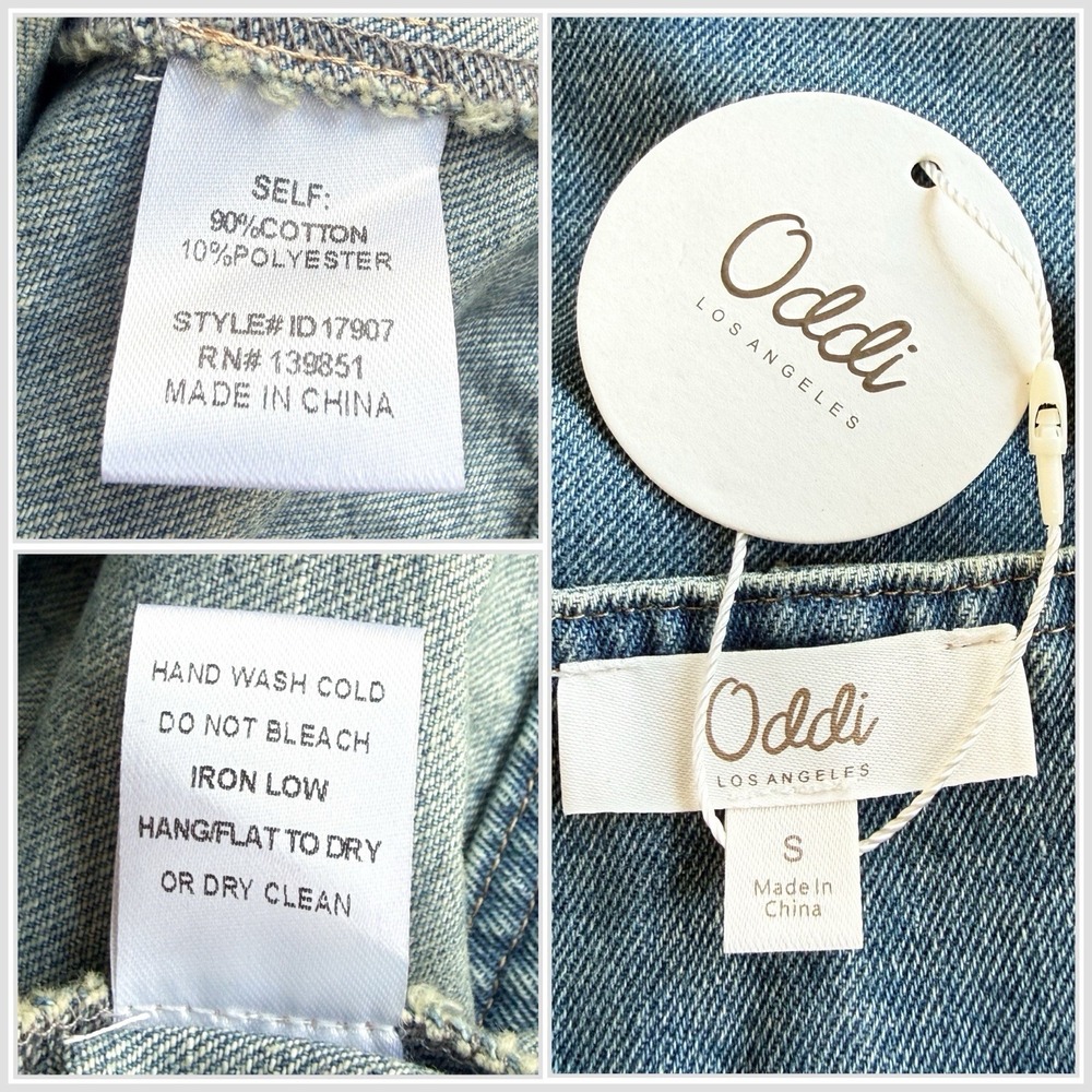 NWT Oddi Los Angeles Blue Denim Overall Dress Light Med Wash Mini Pinafore Sz S - Picture 9 of 13